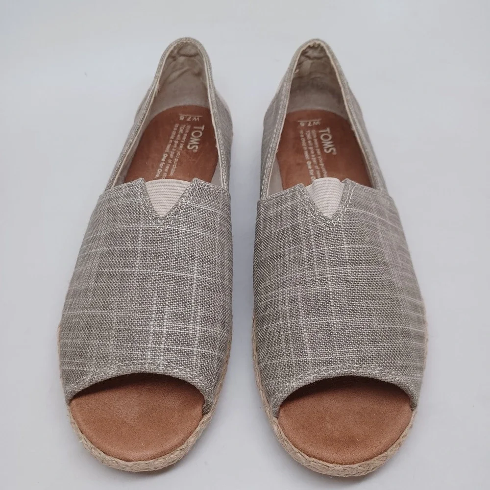 TOMS Womens Linen Grid Open Toe Alpargata Espadrille Slip On Shoes Size 7.5